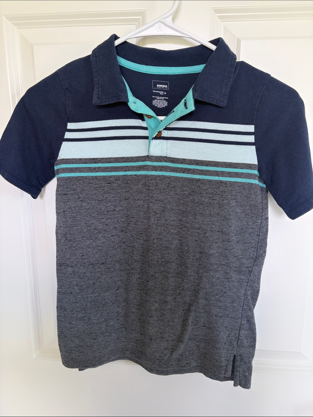 Sonoma Navy, Gray & Aqua Striped Boys Polo